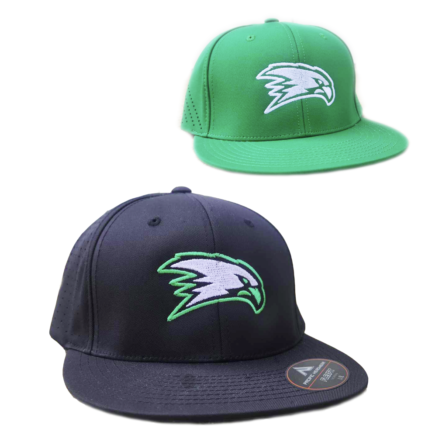 Green Hill Hawks Flexfit Flat Bill Cap Green or Black with Hawk (XS, Sm-Med, Lg-XL)