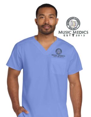 Music Medics Unisex WorkFlex Ceil Blue Chest Pocket V-Neck Top by Wink® WW3160