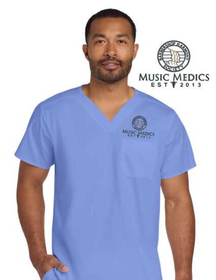 Music Medics Unisex WorkFlex Ceil Blue Chest Pocket V-Neck Top by Wink® WW3160